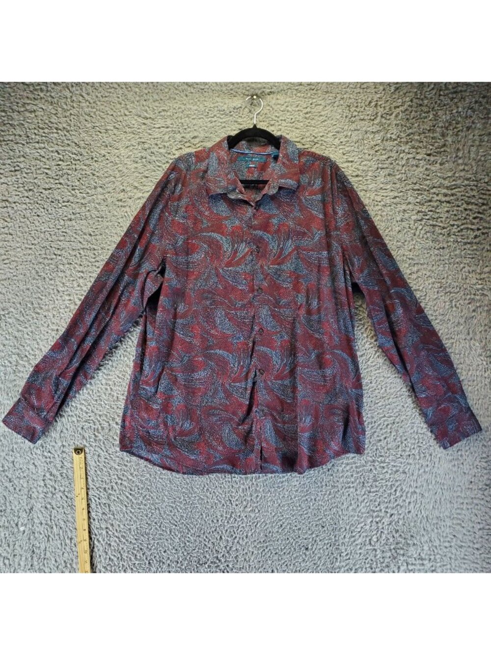 Perry Ellis Shirt Mens 2XLT Red & Black Print Long Sleeve Button-Up Stretch
